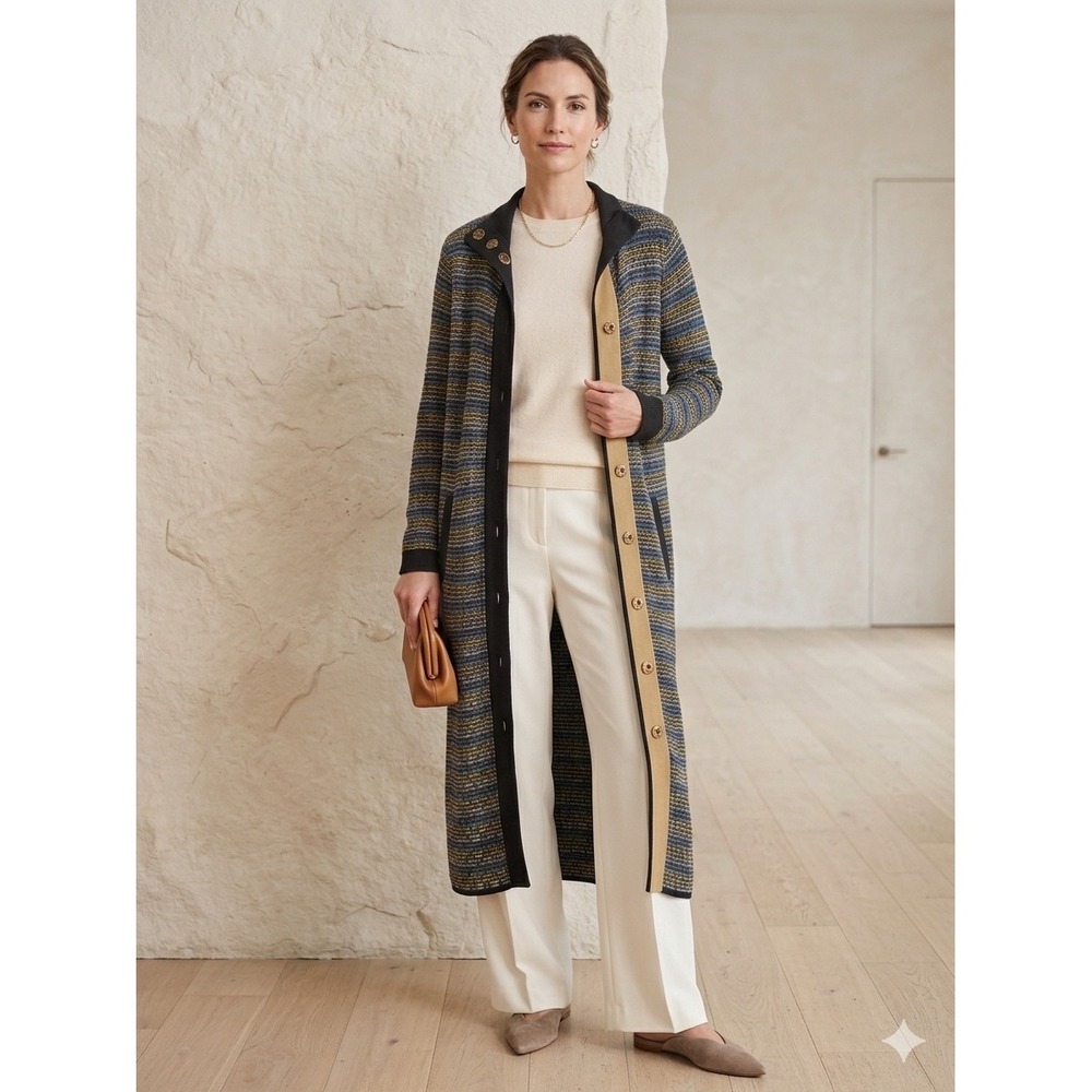 White + Warren Multicolor Angora Blend Longline Duster Cardigan Size Small
